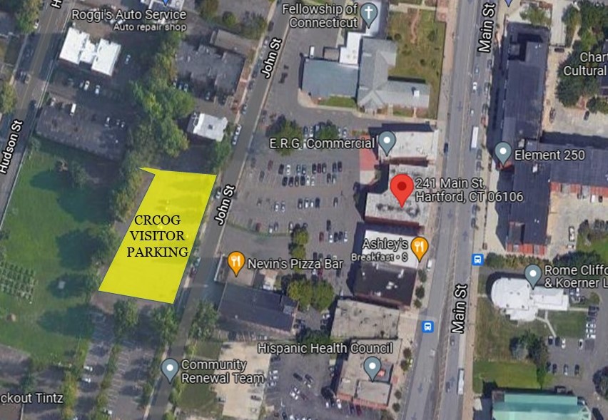 Location of CRCOG Visitor Parking at around 51 John St