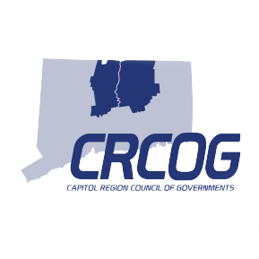 CRCOG logo with a Connecticut map; the Capitol Region highlighted